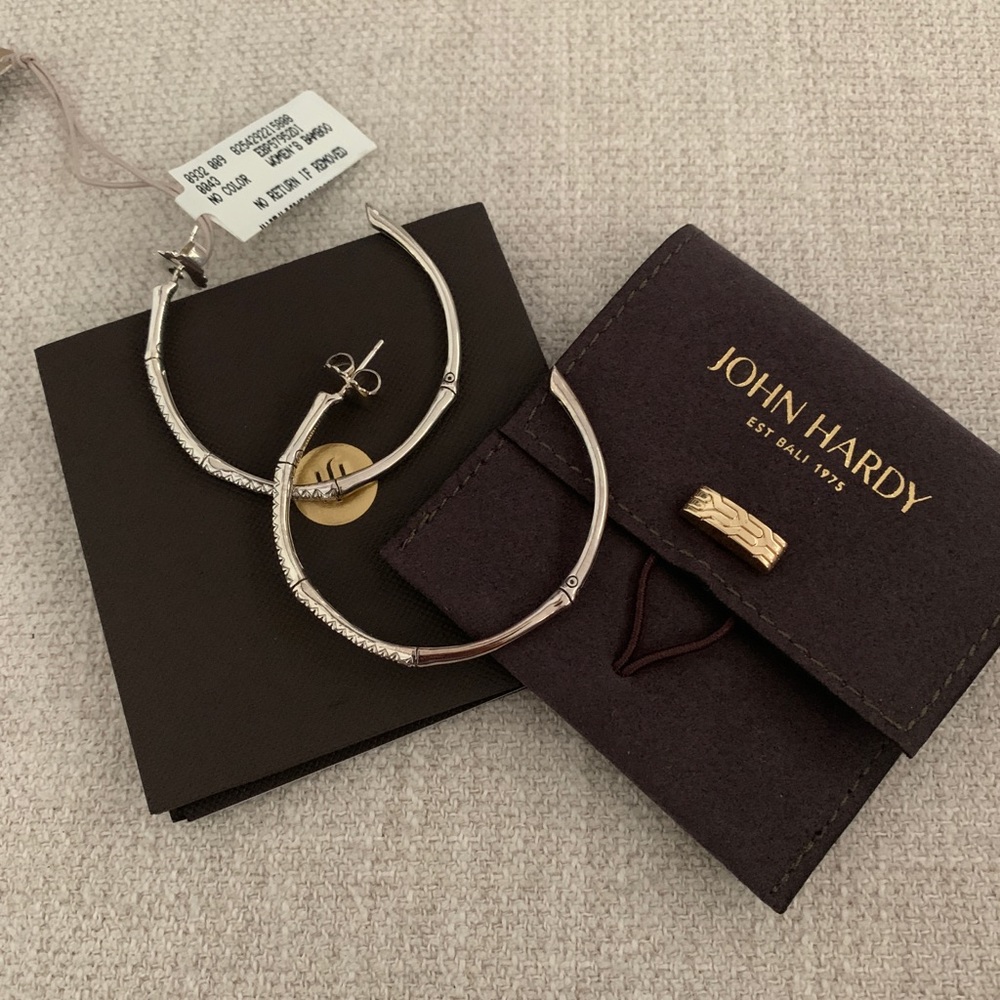 John Hardy Bamboo Diamond & Sterling Hoop Earrings